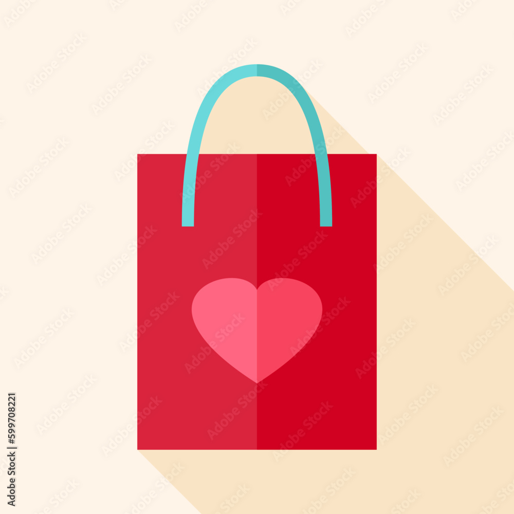 Paper package with heart. Flat stylized object with long shadow Paper package with heart. Flat stylized object with long shadow