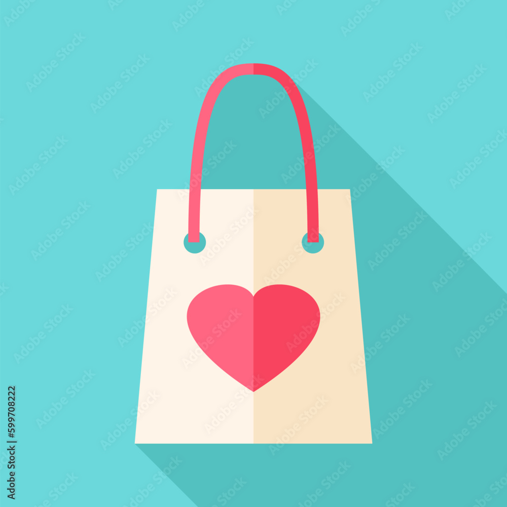 Paper pack with heart. Flat stylized object with long shadow Paper pack with heart. Flat stylized object with long shadow