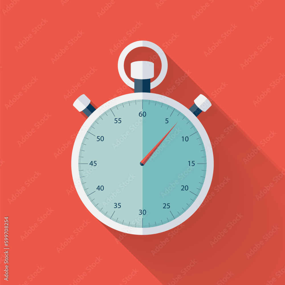 Flat stopwatch icon over red. Vector illustration Flat stopwatch icon over red. Vector illustration