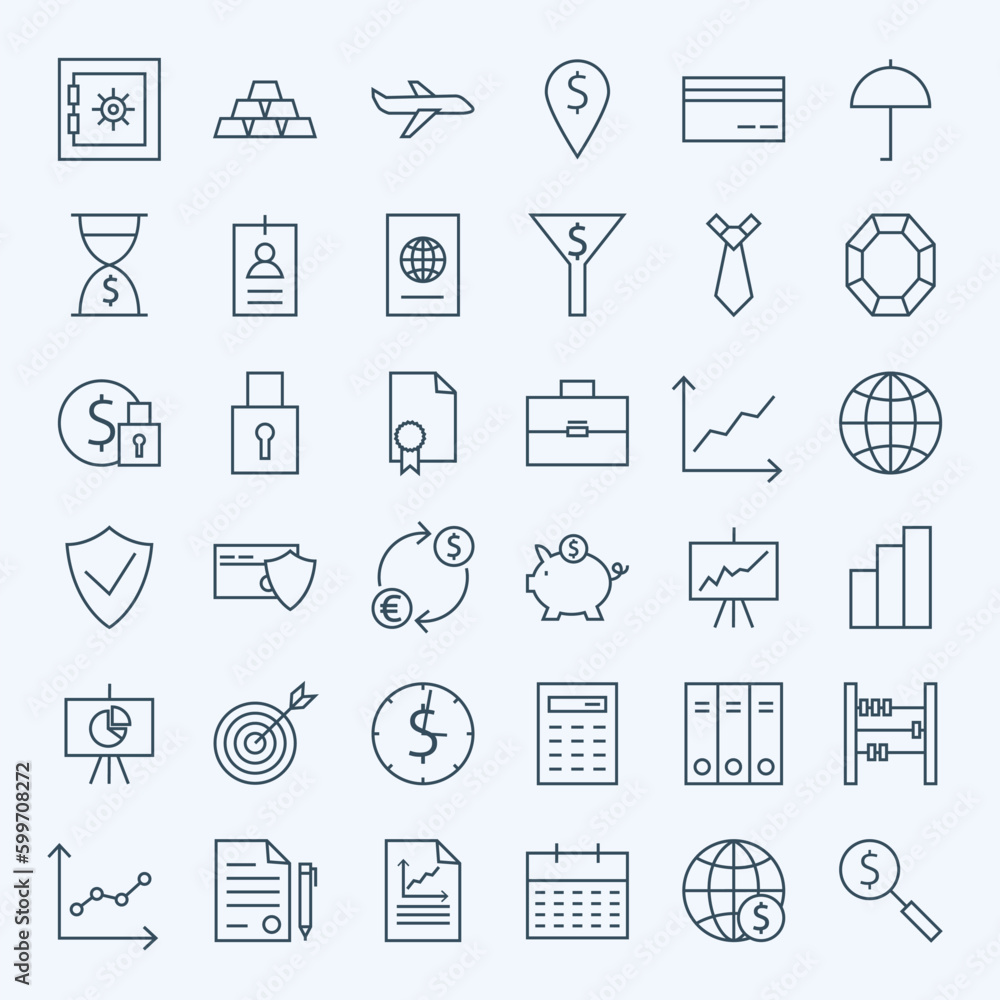 Line Money Finance and Banking Icons Set. Vector Set of 36 Line Art Modern Icons for Web and Mobile. Bank and Banking. Money and Finance Items. Business Commerce Marketing and Shopping Objects. Line Money Finance and Banking Icons Set. Vector Set of 36 Line Art Modern Icons for Web and Mobile. Bank and Banking. Money and Finance Items. Business Commerce Marketing and Shopping Objects.