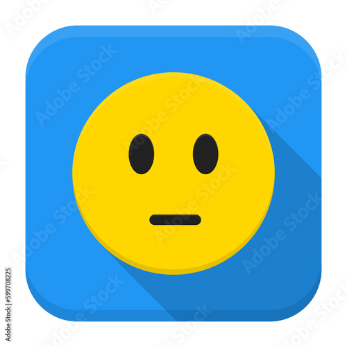 Flat style vector squared app icon. Pensive yellow smile app icon with long shadow