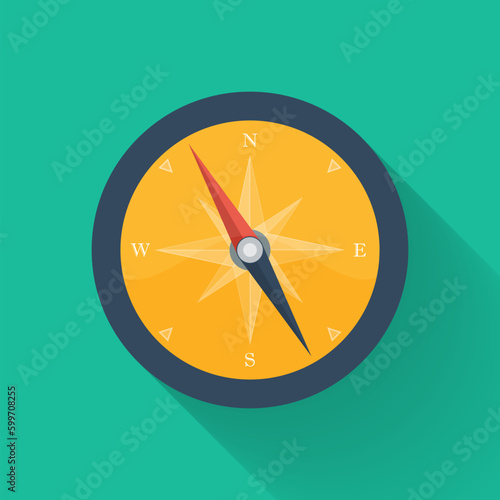 Orange compass circle icon. Vector illustration