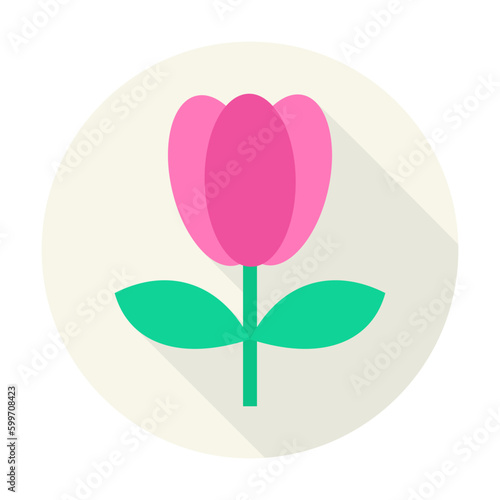Flat Nature Tulip Flower Circle Icon with Long Shadow. Garden Plant Vector Illustration. Colorful Flower Object.