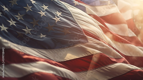 Silk American Flag Abstract Blowing In The Wind - Generative AI.
