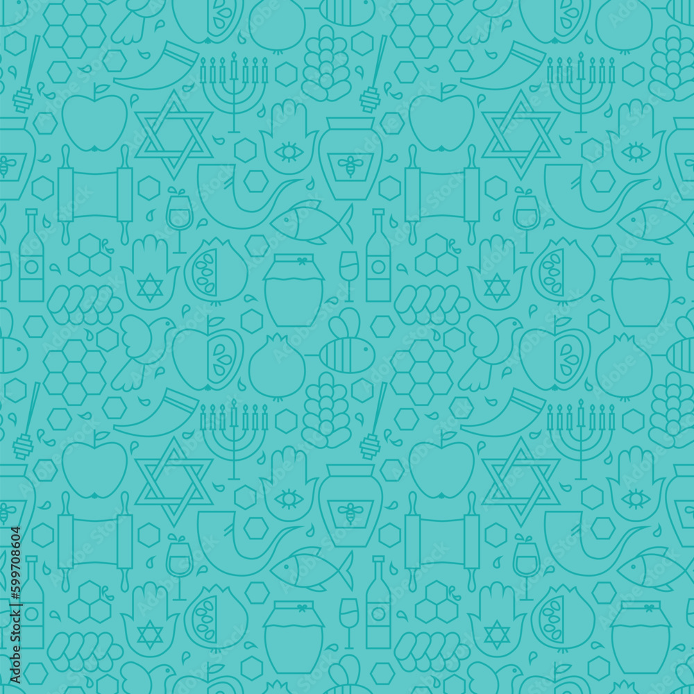 Thin Line Jewish New Year Holiday Seamless Blue Pattern. Vector Rosh Hashanah Design and Seamless Background in Trendy Modern Line Style. Thin Outline Art. Israel Judaism Religion Thin Line Jewish New Year Holiday Seamless Blue Pattern. Vector Rosh Hashanah Design and Seamless Background in Trendy Modern Line Style. Thin Outline Art. Israel Judaism Religion