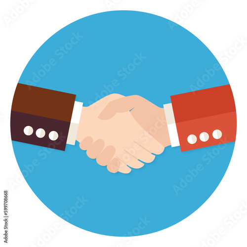 Illustration of Two Businessmen Partnership Flat Circle Icon. Vector Illustration. Teamwork and Work Relationships