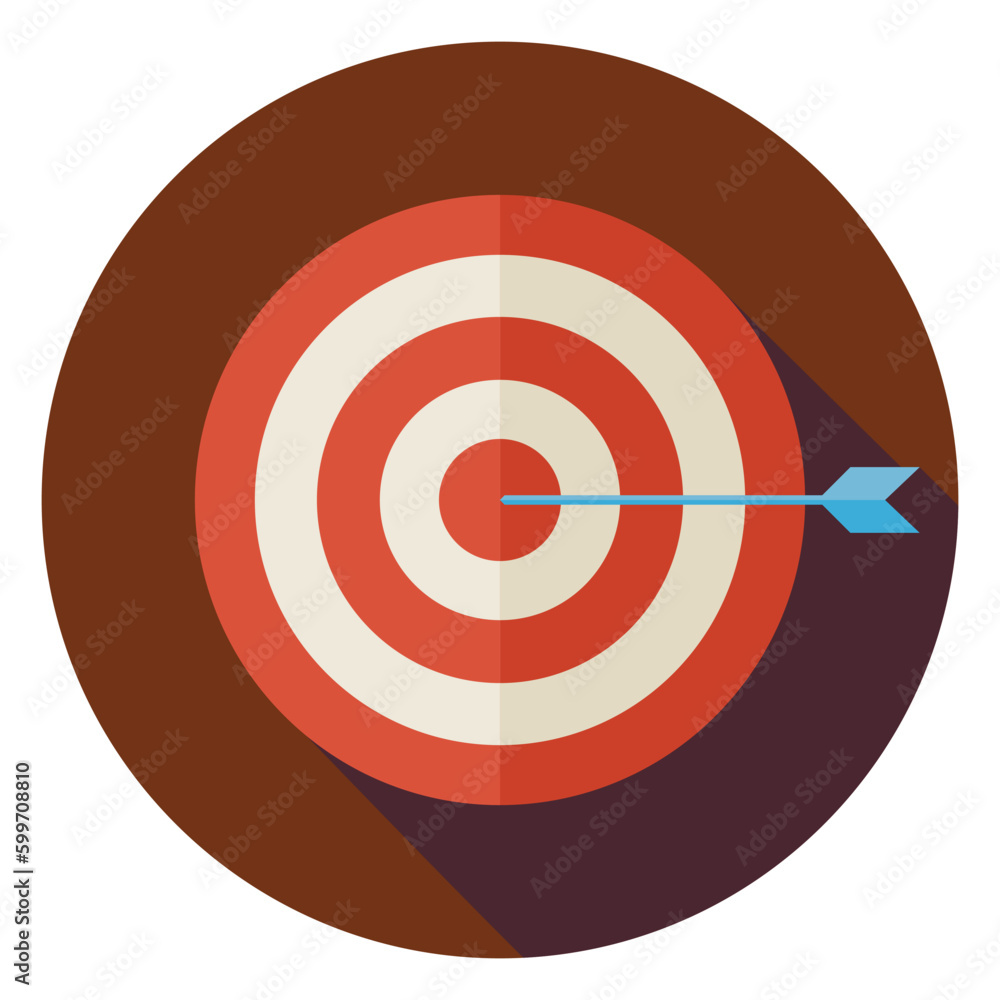 Flat Business Success Target Circle Icon with Long Shadow. Sport Equipment and Competition Vector Illustration. Winning the Competition Object. Flat Business Success Target Circle Icon with Long Shadow. Sport Equipment and Competition Vector Illustration. Winning the Competition Object.