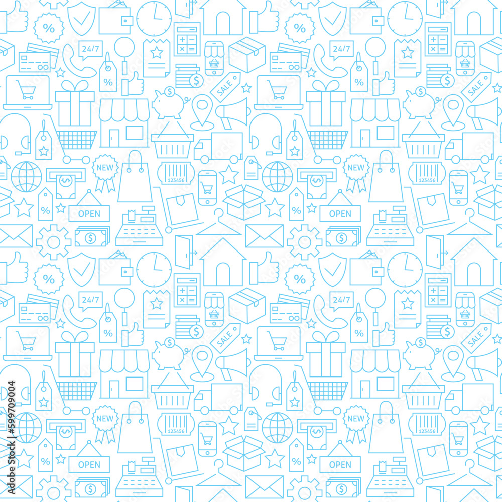 Thin Shopping Retail Line White Seamless Pattern. Vector E-commerce Online Store and Marketplace Design Background Trendy Modern Line Style. Thin Outline Art Thin Shopping Retail Line White Seamless Pattern. Vector E-commerce Online Store and Marketplace Design Background Trendy Modern Line Style. Thin Outline Art