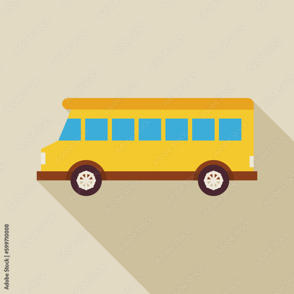 Flat School Bus Transport Illustration with long Shadow. Back to School Vector illustration. Vehicle Truck Car Object. Traffic and Transportation Flat School Bus Transport Illustration with long Shadow. Back to School Vector illustration. Vehicle Truck Car Object. Traffic and Transportation
