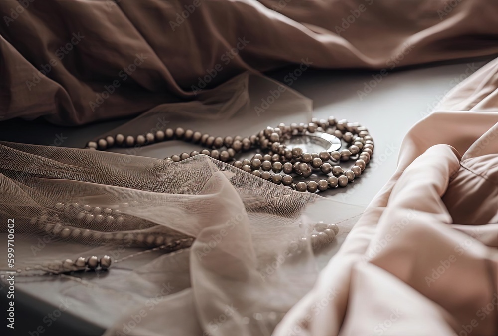 pearl necklace on silk, generative ai pearl necklace on silk, generative ai