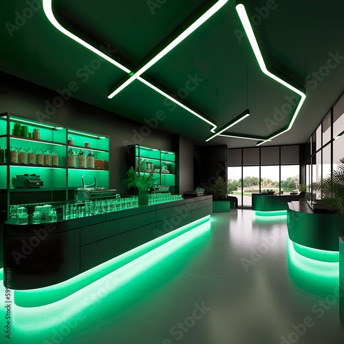 Dispensary with open floor plan  natural light and nice lighting