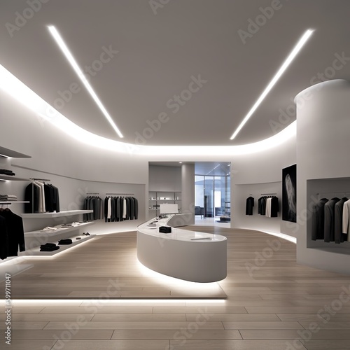 Modern retail store with modern lighting and floating tables