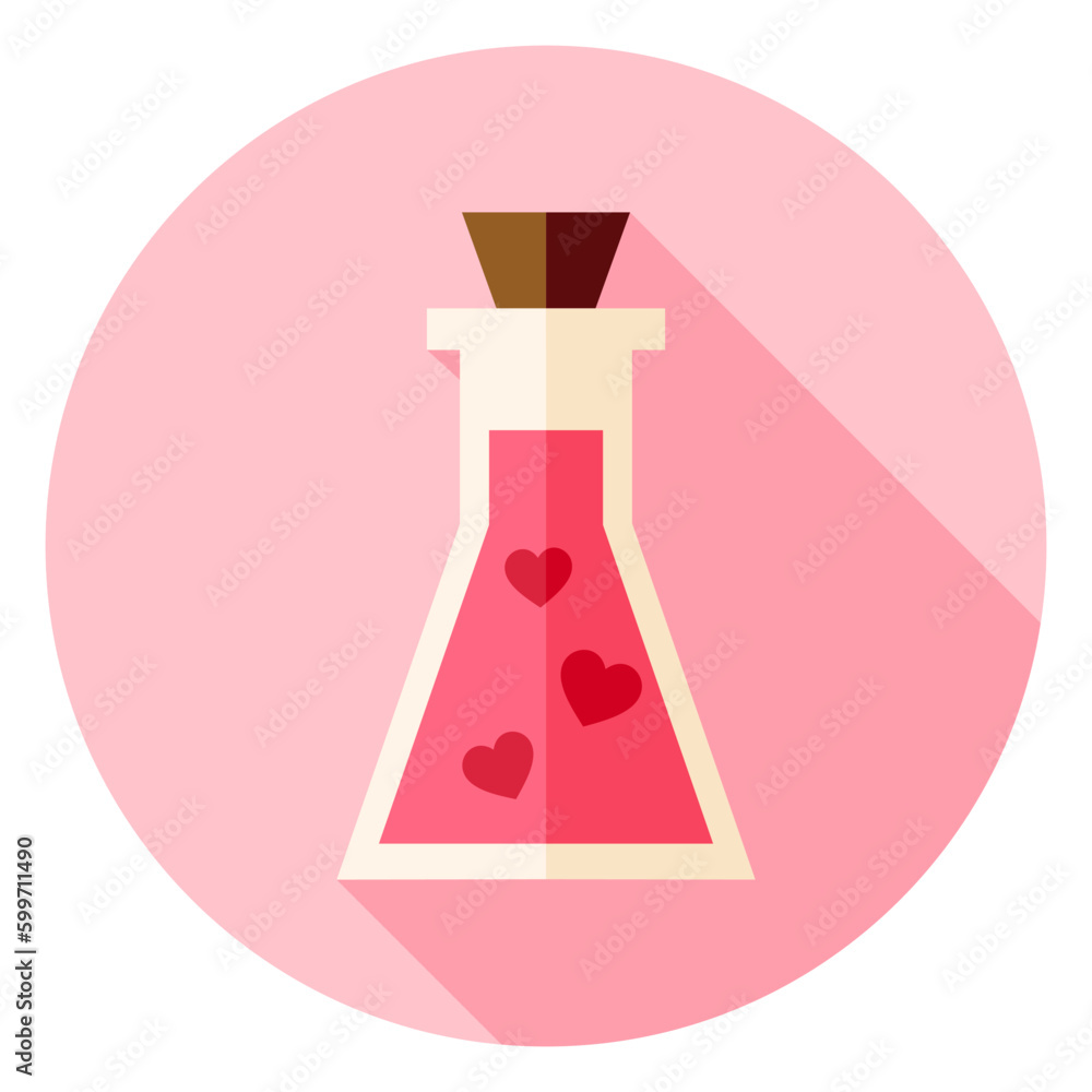 Love Poison with Hearts Circle Icon. Flat Design Vector Illustration with Long Shadow. Happy Valentine Day and Love Symbol. Love Poison with Hearts Circle Icon. Flat Design Vector Illustration with Long Shadow. Happy Valentine Day and Love Symbol.