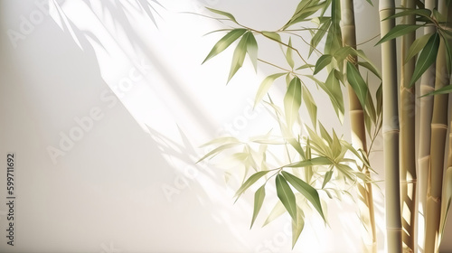 Slika na platnu Tranquil bamboo background with shadows on a plain wall