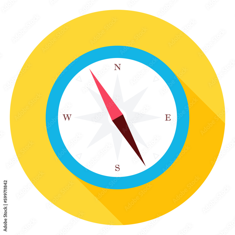 Travel Compass Circle Icon. Flat Design Vector Illustration with Long Shadow. Summer Travel and Camping Symbol. Travel Compass Circle Icon. Flat Design Vector Illustration with Long Shadow. Summer Travel and Camping Symbol.