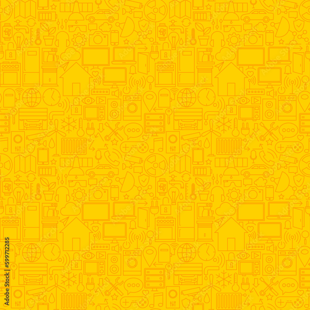 Thin Smart House Line Seamless Yellow Pattern. Vector Web Design Seamless Background in Trendy Modern Line Style. Technology Home Outline Art. Thin Smart House Line Seamless Yellow Pattern. Vector Web Design Seamless Background in Trendy Modern Line Style. Technology Home Outline Art.