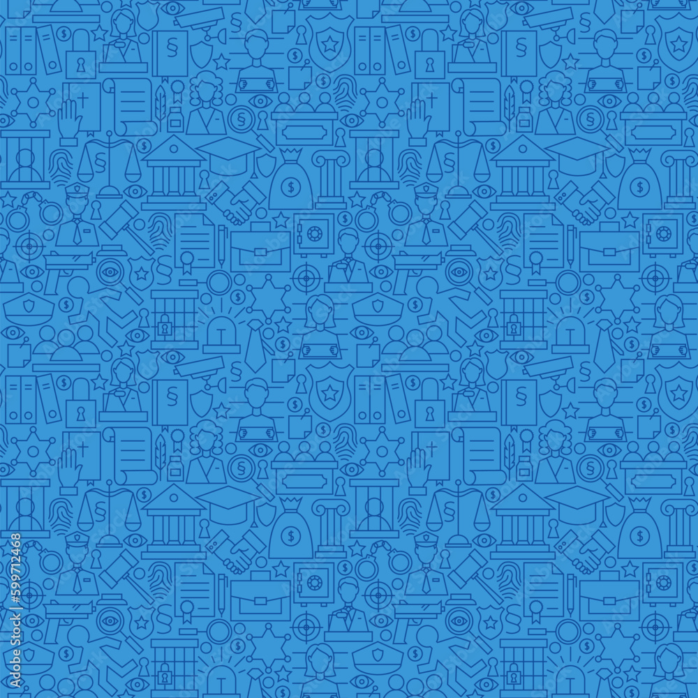 Blue Thin Line Law and Justice Seamless Pattern. Vector Website Design and Seamless Background in Trendy Modern Outline Style. Attorney Lawyer and Crime. Blue Thin Line Law and Justice Seamless Pattern. Vector Website Design and Seamless Background in Trendy Modern Outline Style. Attorney Lawyer and Crime.