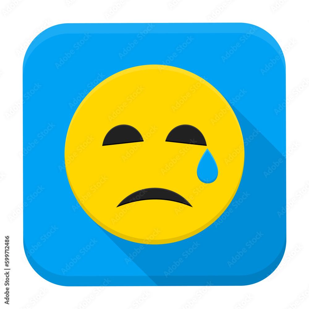 Crying Yellow Smiley Face App Icon. Vector Illustration of Flat Style Icon Squre Shaped with Long Shadow. Crying Yellow Smiley Face App Icon. Vector Illustration of Flat Style Icon Squre Shaped with Long Shadow.