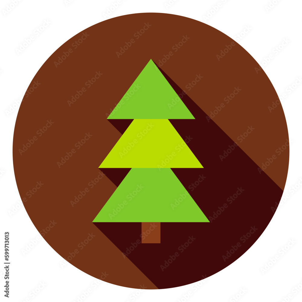 Coniferous Christmas Tree Circle Icon. Flat Design Vector Illustration with Long Shadow. Nature Plant Symbol.