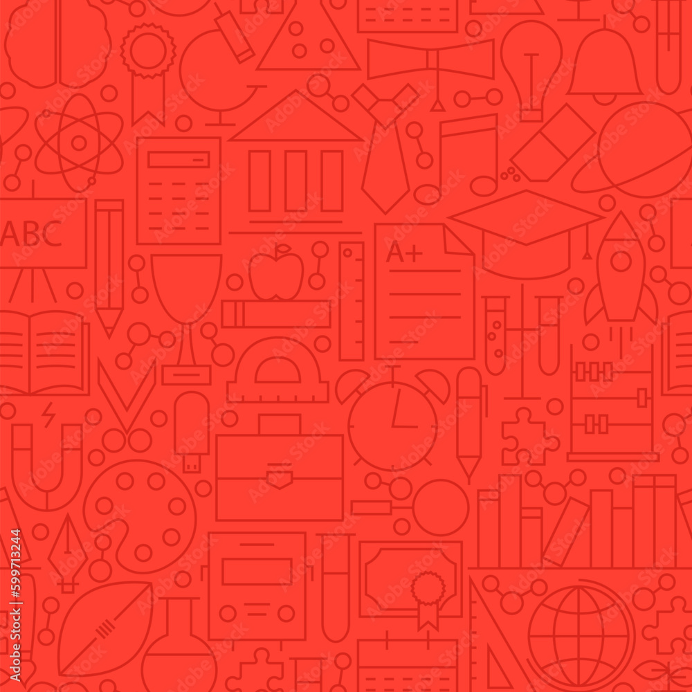 Line Education Red Seamless Pattern. Vector Illustration of School and Science Tile Background. Line Education Red Seamless Pattern. Vector Illustration of School and Science Tile Background.