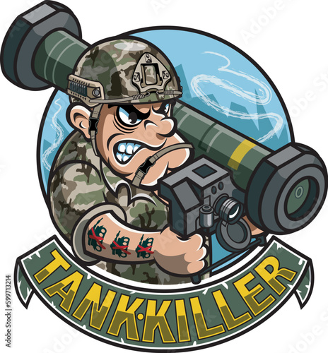 Cartoon style soldier holding man-portable anti-tank missile system 