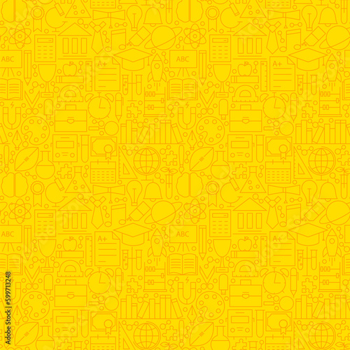 Line Learning Yellow Tile Pattern. Vector Illustration of School and Education Seamless Background.