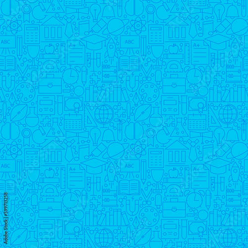 Line Science Education Blue Tile Pattern. Vector Illustration of School and Learning Seamless Background.