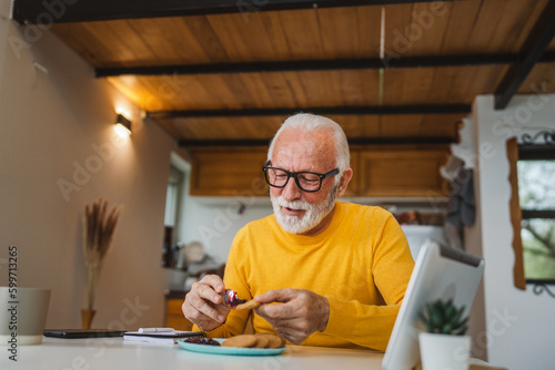Senior caucasian Man Enjoy Breakfast at Home with Jam and Biscuit