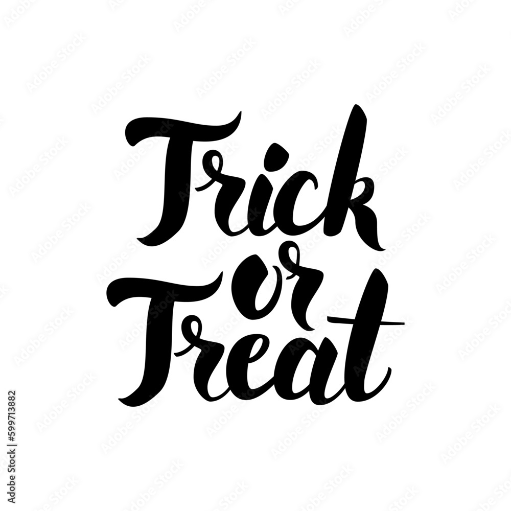 Trick or Treat Handwritten Card. Vector Illustration of Ink Brush Calligraphy Isolated over White Background. Trick or Treat Handwritten Card. Vector Illustration of Ink Brush Calligraphy Isolated over White Background.