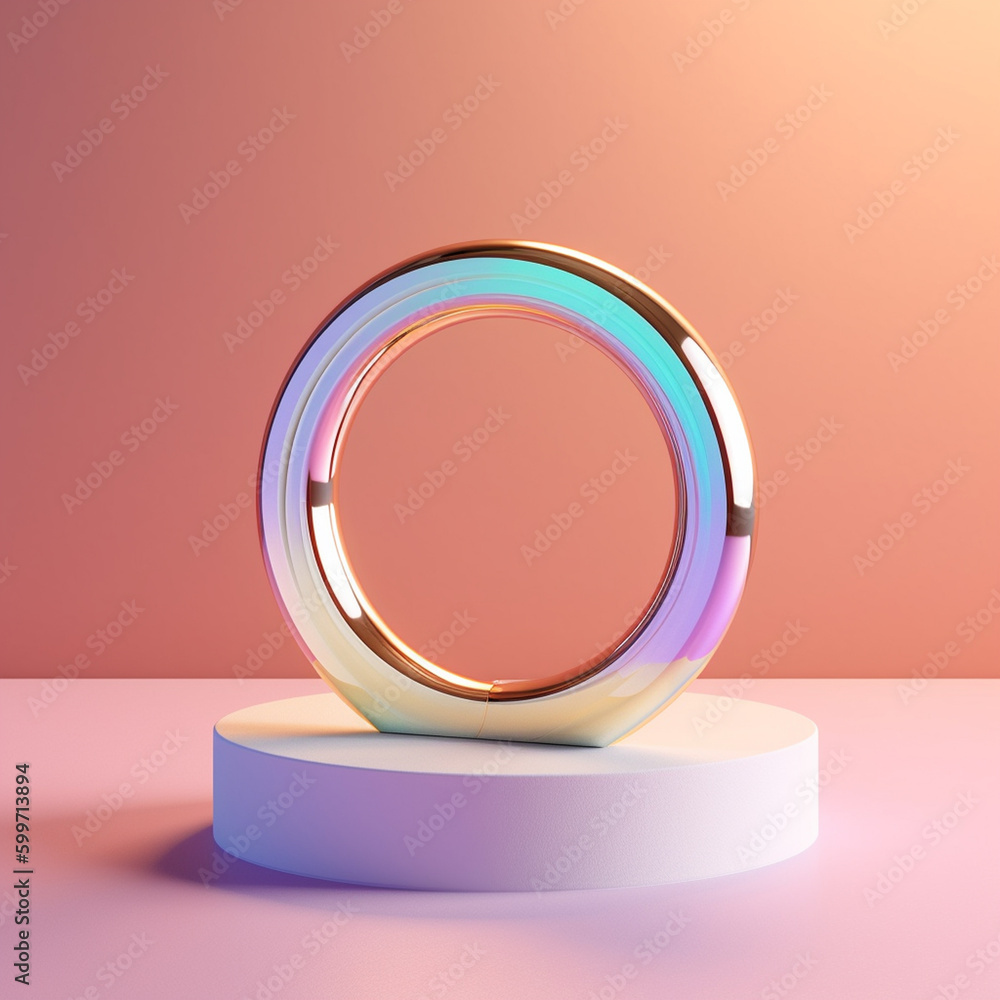 Neon Pastel Arched Podium Product Display with Soft Glow and Metallic Sheen - Generative AI Neon Pastel Arched Podium Product Display with Soft Glow and Metallic Sheen - Generative AI