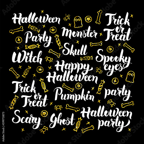 Scary Halloween Calligraphy Design. Vector Illustration of Trick or Treat Lettering.