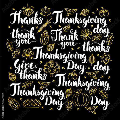 Thanksgiving Day Calligraphy Design. Vector Illustration of Thank You Lettering.