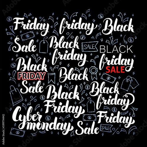 Black Friday Lettering Set. Vector Illustration of Shopping Sale Calligraphy.