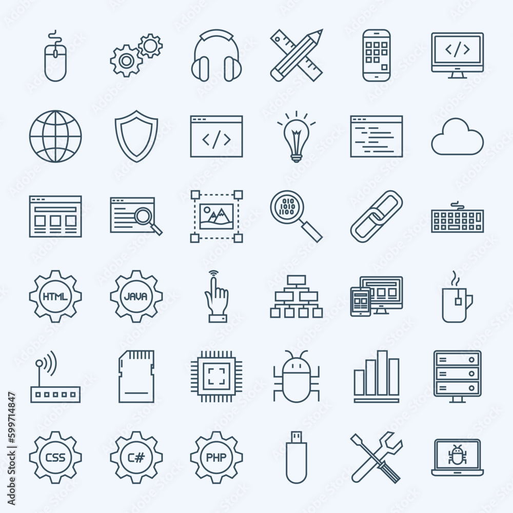 Line Programming Icons. Vector Collection of Modern Thin Outline Coding and Web Development Symbols. Line Programming Icons. Vector Collection of Modern Thin Outline Coding and Web Development Symbols.