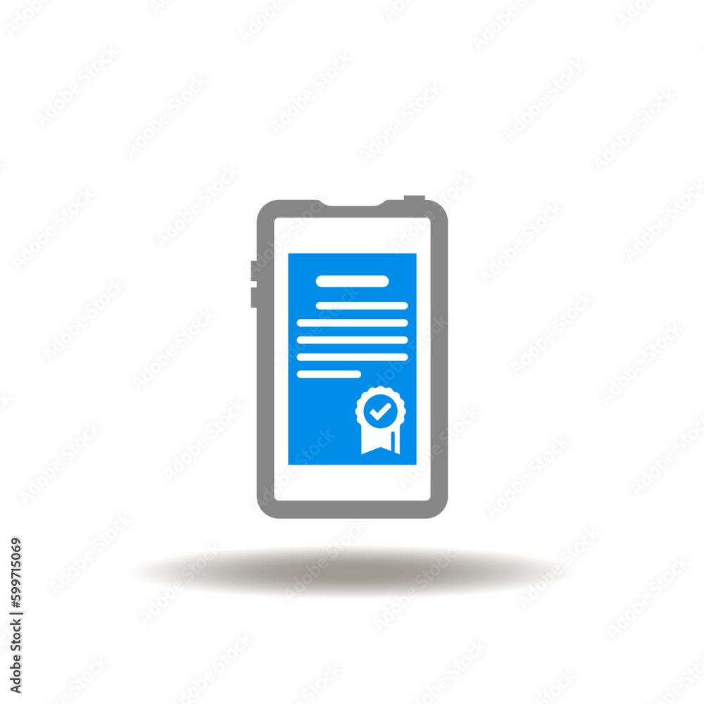 Vector illustration of smartphone with list document and stamp. Symbol of smart contract, deal. Icon of discount, sale, gift. Vector illustration of smartphone with list document and stamp. Symbol of smart contract, deal. Icon of discount, sale, gift.