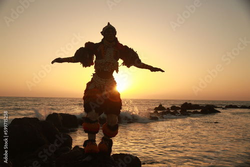 Traditional dance, sunset Beach Senegal Africa