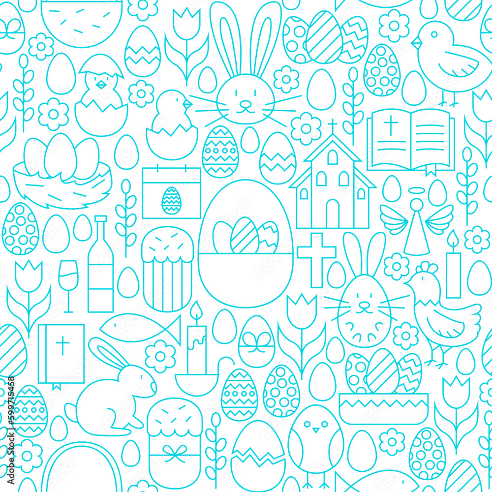 Easter Line Seamless White Pattern. Vector Website Design and Tile Background. Spring Holiday.