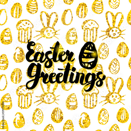Easter Greetings Handwritten Card. Vector Illustration of Spring Holiday Postcard with Calligraphy.
