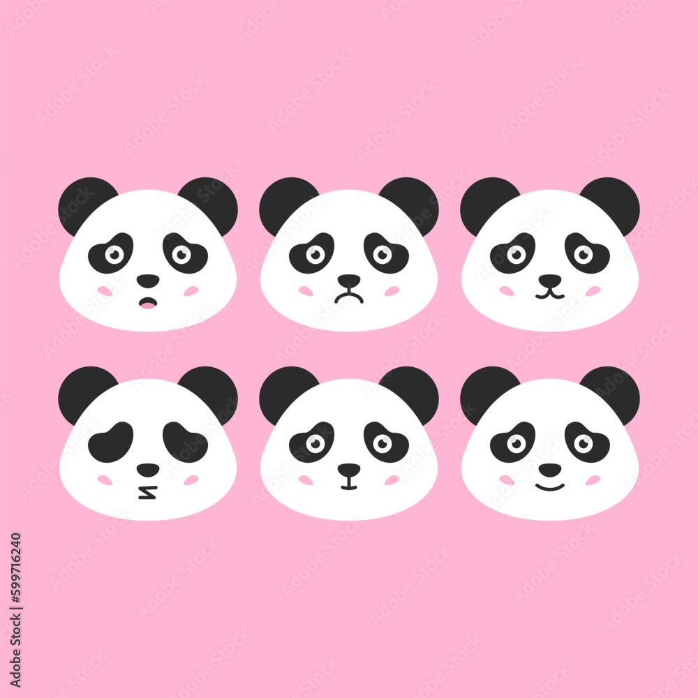 Fototapeta premium Panda Faces Set. Vector Illustration of Cute Emotional Animal Heads.