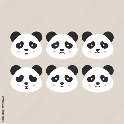Flat Panda Heads. Vector Illustration of Cute Animal Emotional Heads.