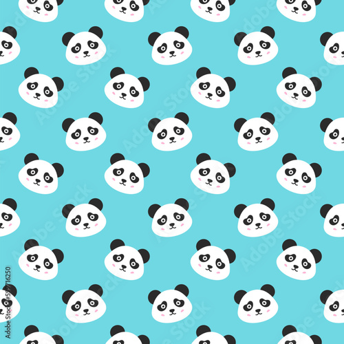 Smiling Panda Faces Seamless Pattern. Vector Illustration of Cute Animal Heads.