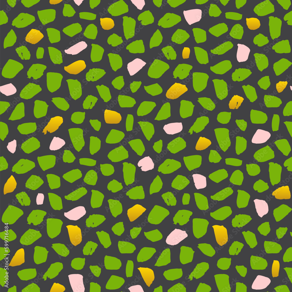 Green Brush Stroke Seamless Pattern. Vector Illustration of 80s Style Tile Hipster Background.