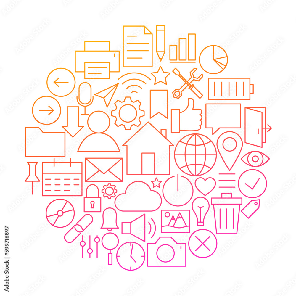 Web UI Line Circle Design. Vector Illustration of Mobile and Website User Interface Objects. Web UI Line Circle Design. Vector Illustration of Mobile and Website User Interface Objects.