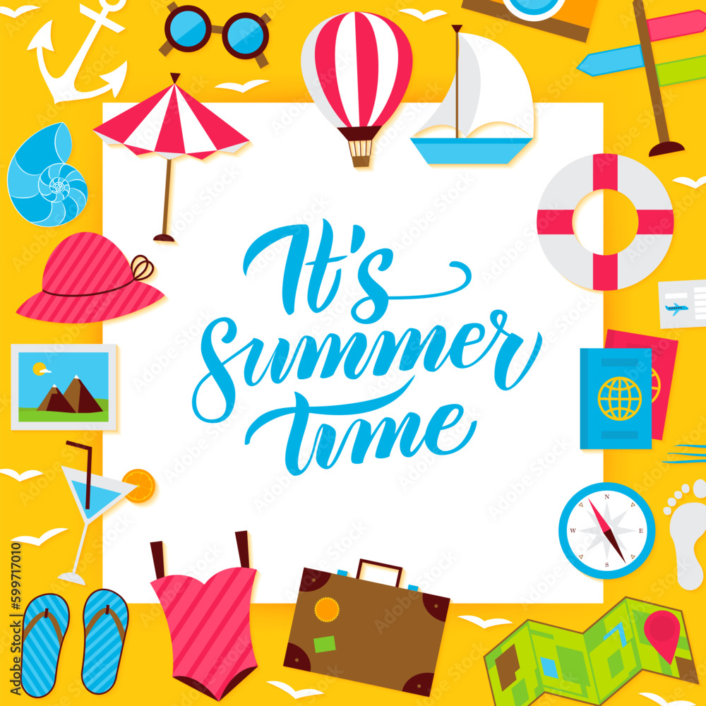Summer Paper Concept. Vector Illustration of Flat Style Sea Travel Poster with Lettering. Summer Paper Concept. Vector Illustration of Flat Style Sea Travel Poster with Lettering.