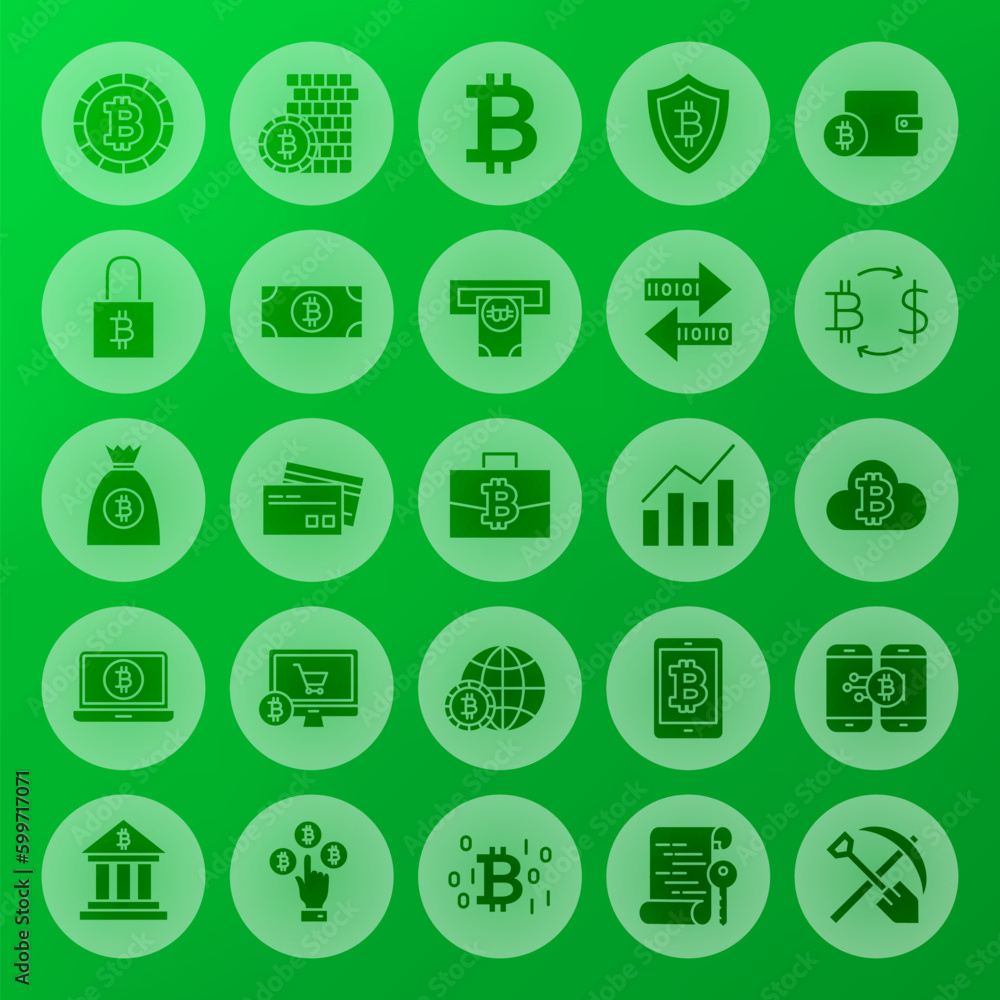 Cryptocurrency Solid Circle Web Icons. Vector Illustration of Bitcoin Glyphs over Blurred Background. Cryptocurrency Solid Circle Web Icons. Vector Illustration of Bitcoin Glyphs over Blurred Background.