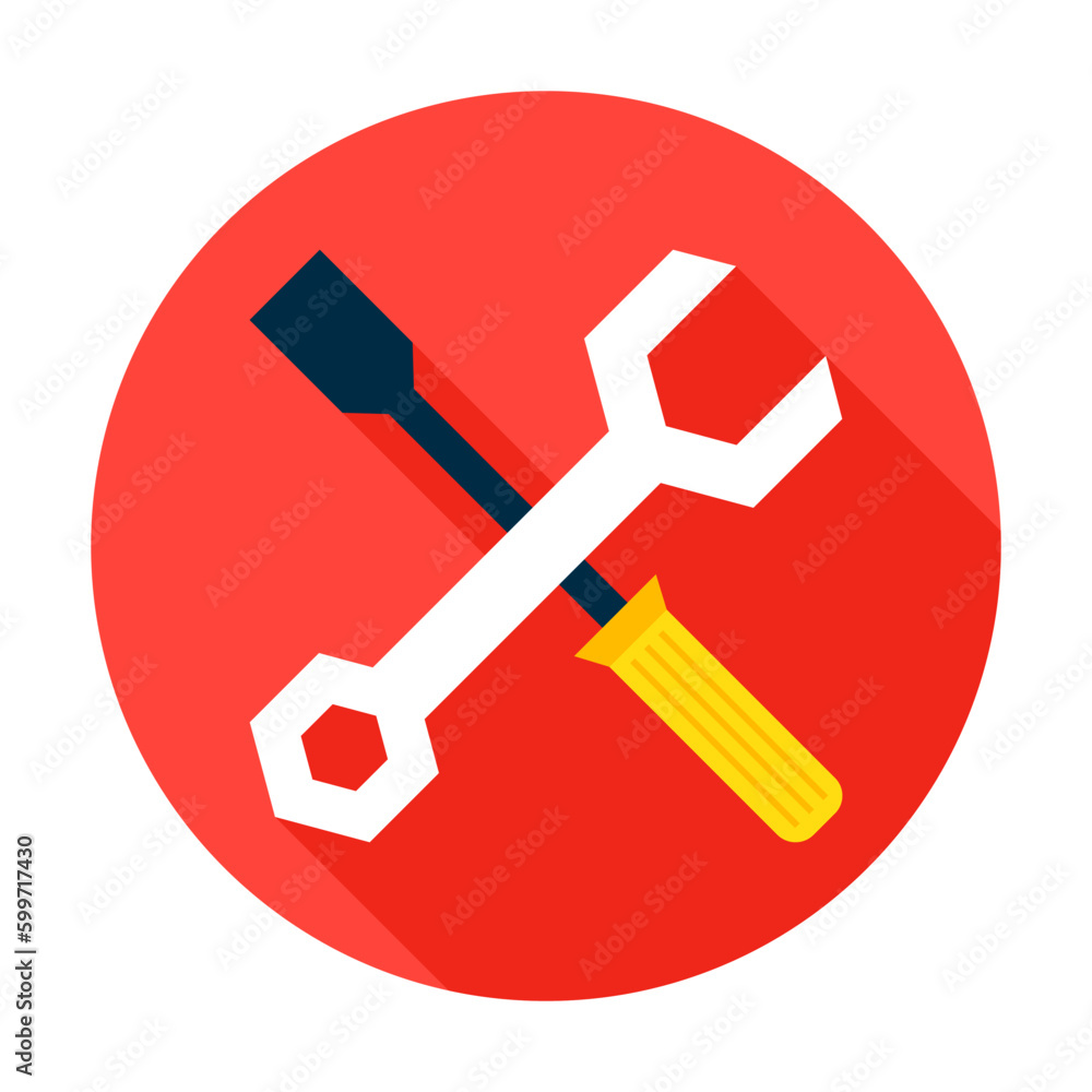 Settings Icon. Vector Illustration Flat Style Circle Item with Long Shadow. Settings Icon. Vector Illustration Flat Style Circle Item with Long Shadow.