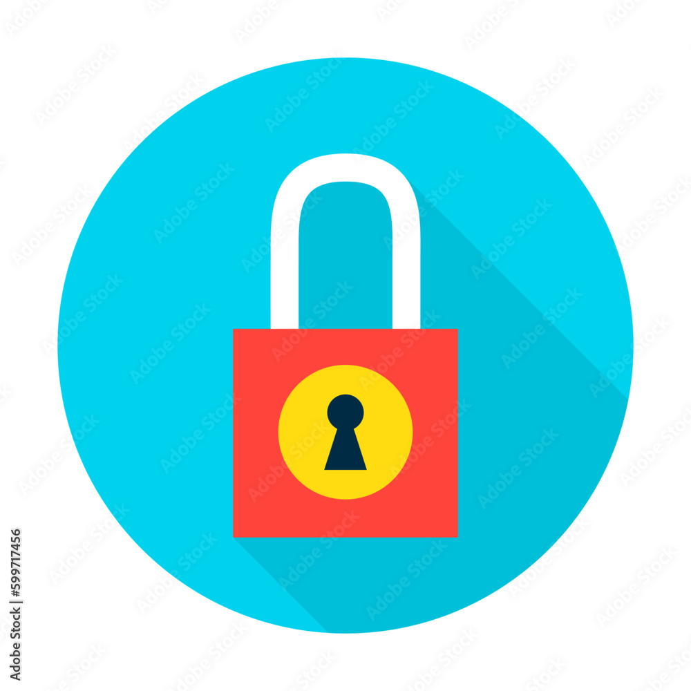 Padlock Secure Icon. Vector Illustration Flat Style Circle Item with Long Shadow. Padlock Secure Icon. Vector Illustration Flat Style Circle Item with Long Shadow.