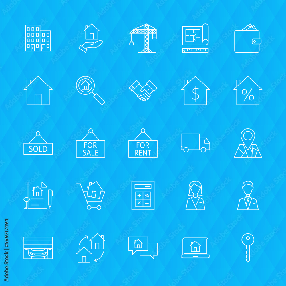 Real Estate Line Icons. Vector Illustration of Outline House and Building Symbols over Polygonal Background. Real Estate Line Icons. Vector Illustration of Outline House and Building Symbols over Polygonal Background.