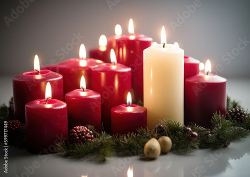 Red and white christmas candles, Generative AI
