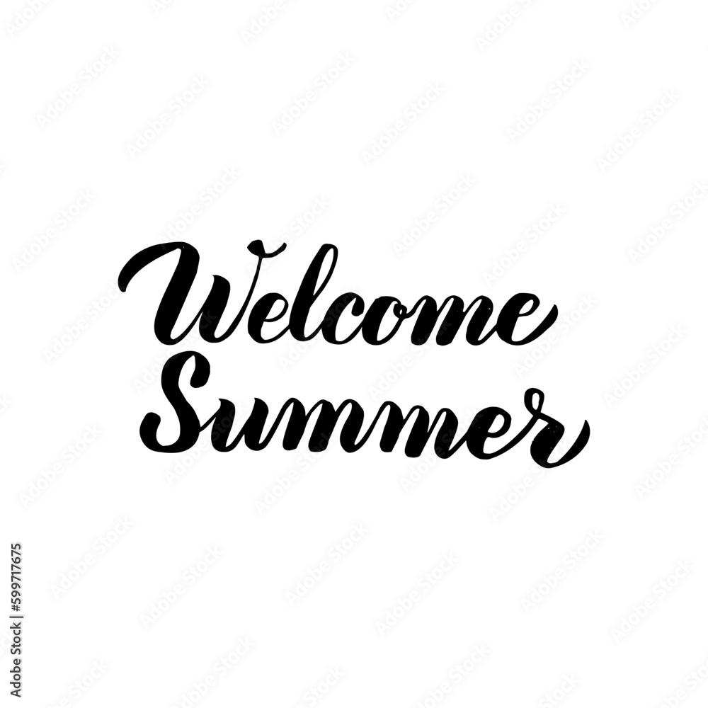 Welcome Summer Handwritten Lettering. Vector Illustration of Calligraphy Isolated over White Background. Welcome Summer Handwritten Lettering. Vector Illustration of Calligraphy Isolated over White Background.